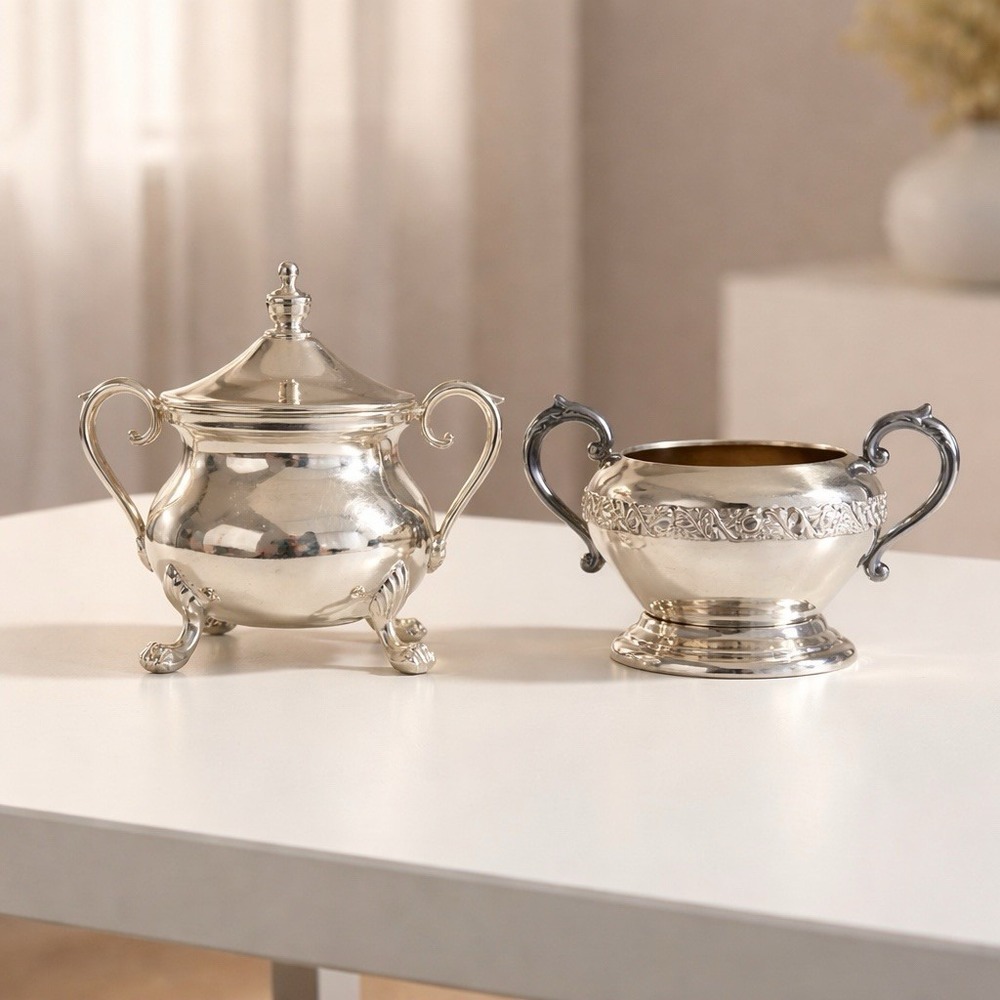 Vintage Silverplate Creamer & Sugar Set Sheffield EPNS Silver on Copper